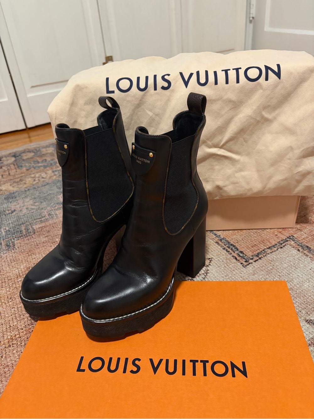 Louis Vuitton Black Leather Platform Chelsea Boots